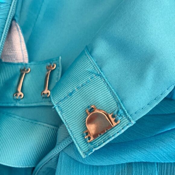 David’s Bridal Turquoise Strapless Pleated Waistband Shark Hem Party Dress Sz 10 - Picture 8 of 16